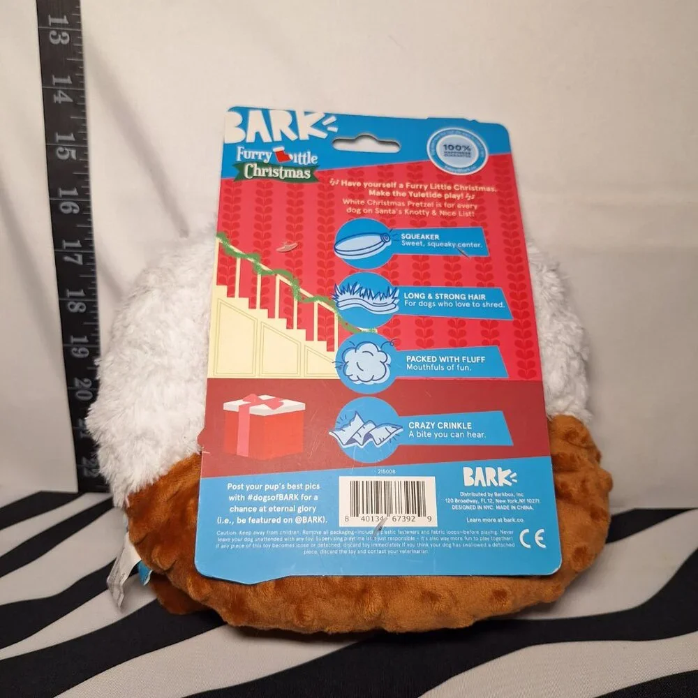 NWT Bark White Christmas Pretzel Dog Toy M
